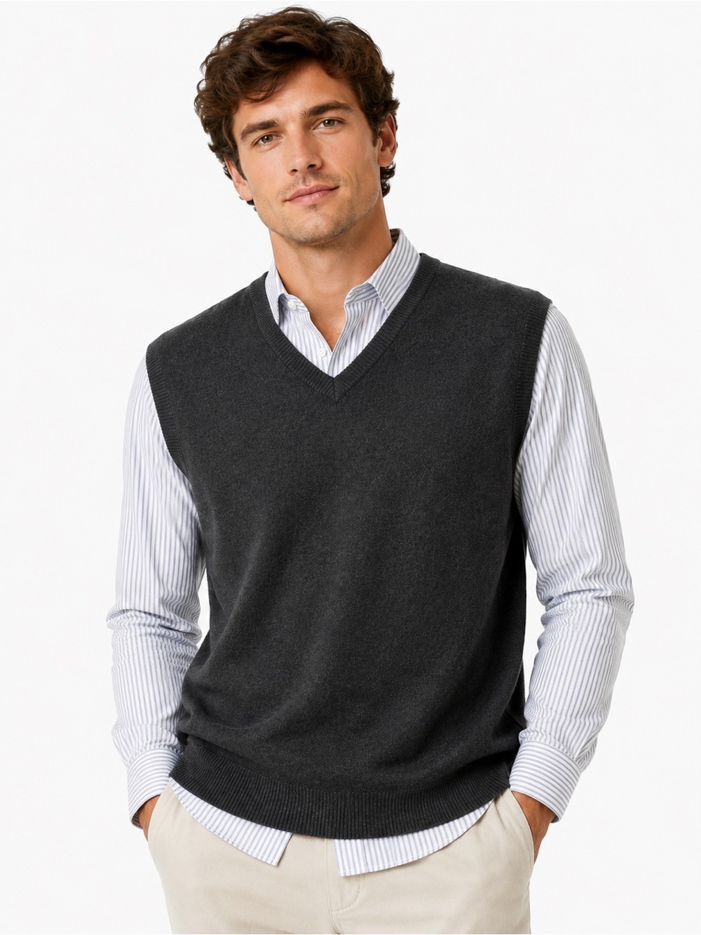 Eddie Bauer Men’s Cotton Cashmere V-Neck Sweater Vest - Charcoal Gray, XL